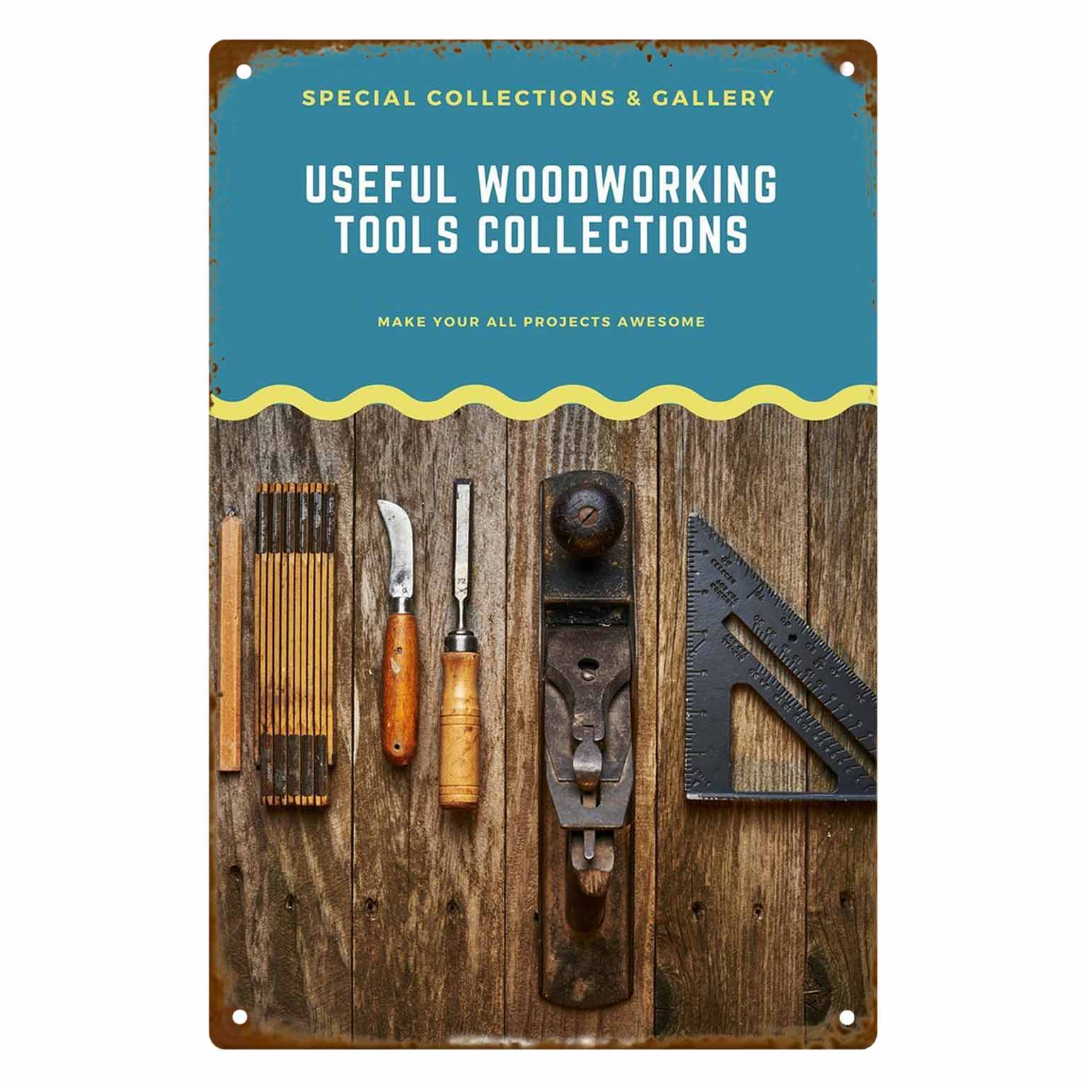 Collectible Vintage Tools - لافتة معدنية عتيقة بتصميم ثنائي الأبعاد